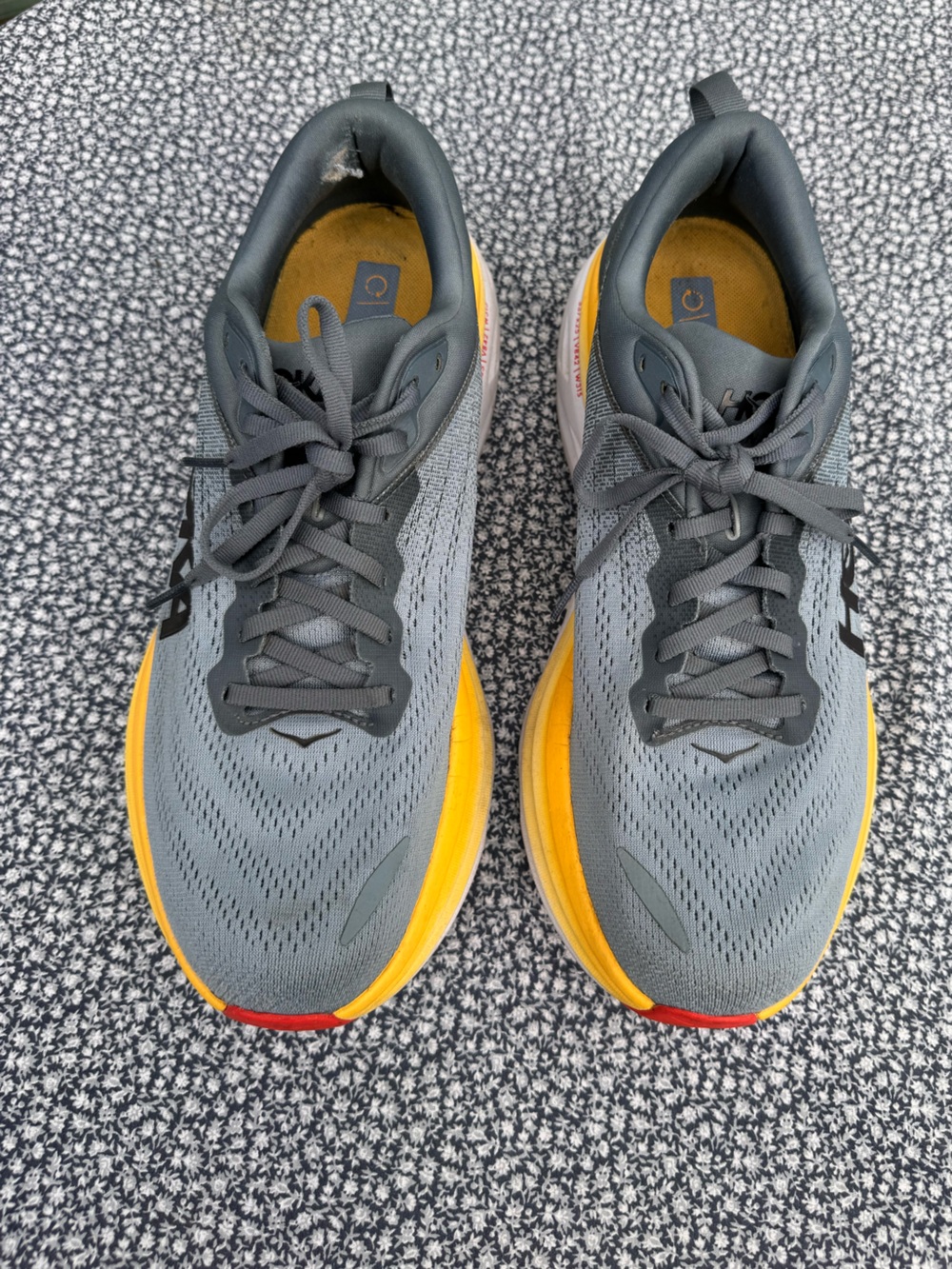 Hoka Bondi 8 Mens Running Shoes Goblin Blue Yellow Gray Max Cushion Size 11.5 D